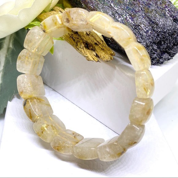 Golden Rutile Quartz Gemstone Crystal Bracelet - Picture 8 of 16